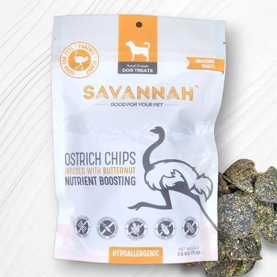Show full view: Savannah Pet Food Hypoallergenic Ostrich Chips Nutritious Butternut Dog Treats, 2.5-oz pouch slide 4 of 10