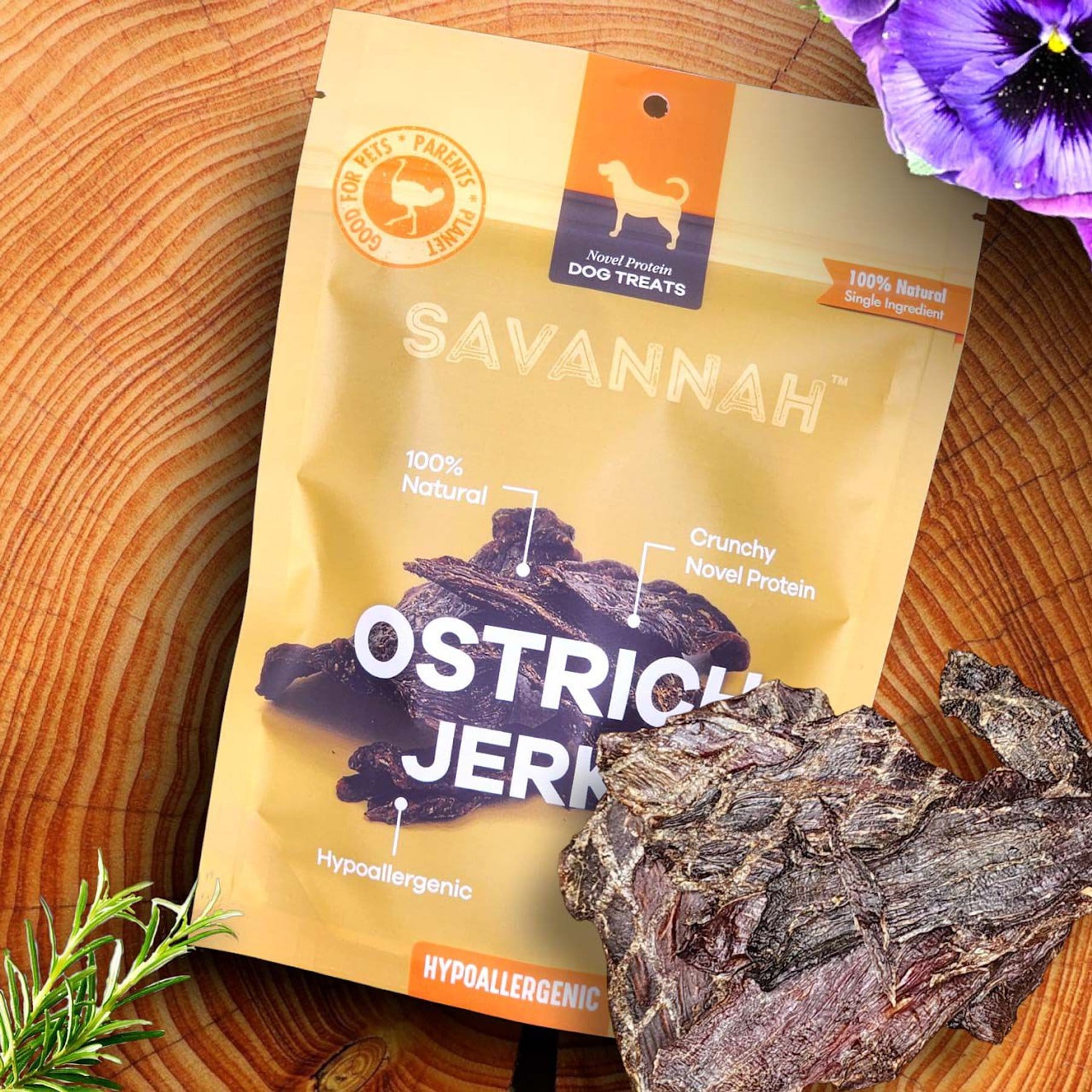 Savannah Pet Food Tasty Ostrich Jerky Dog Treats, 2-oz pouch