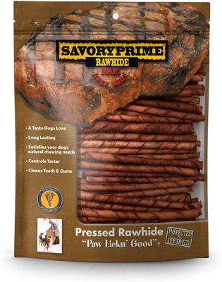 Show full view: Savory Prime Beef Flavored Rawhide Twists Dog Treats, 5-in, 100 count slide 1 of 7