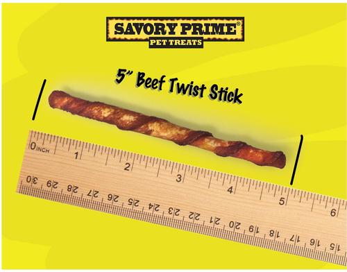 Show full view: Savory Prime Beef Flavored Rawhide Twists Dog Treats, 5-in, 100 count slide 4 of 7