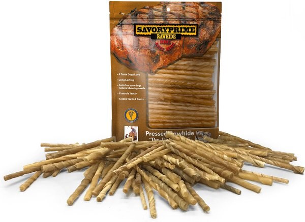 Savory Prime White Rawhide Twists Dog Treats, 5-in