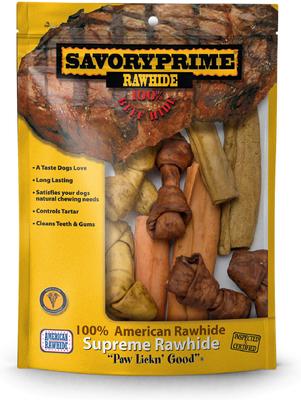 Show full view: Savory Prime Rawhide Small Assorted Flavored Bones Dog Chews, 1-lb bag slide 1 of 4
