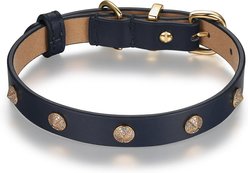 Scamper & Co Genuine Leather & Microfiber Bejeweled Circular Stud Dog Collar, Navy, Small: 10.5 to 13.4-in, 0.6-in neck
