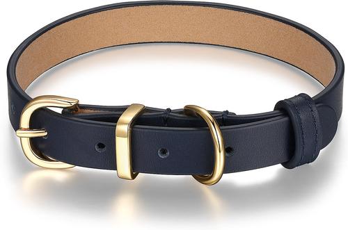 Show full view: Scamper & Co Genuine Leather & Microfiber Bejeweled Circular Stud Dog Collar, Navy, Small: 10.5 to 13.4-in, 0.6-in neck slide 4 of 7