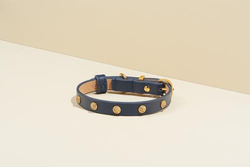 Show full view: Scamper & Co Genuine Leather & Microfiber Bejeweled Circular Stud Dog Collar, Navy, Small: 10.5 to 13.4-in, 0.6-in neck slide 6 of 7