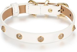 Scamper & Co Genuine Leather & Microfiber Bejeweled Circular Stud Dog Collar, White, Small: 10.5 to 13.4-in, 0.6-in neck
