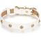 Show in main carousel: Scamper & Co Genuine Leather & Microfiber Bejeweled Circular Stud Dog Collar, White, Small: 10.5 to 13.4-in, 0.6-in neck slide 1 of 6