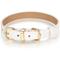 Show in main carousel: Scamper & Co Genuine Leather & Microfiber Bejeweled Circular Stud Dog Collar, White, Small: 10.5 to 13.4-in, 0.6-in neck slide 3 of 6