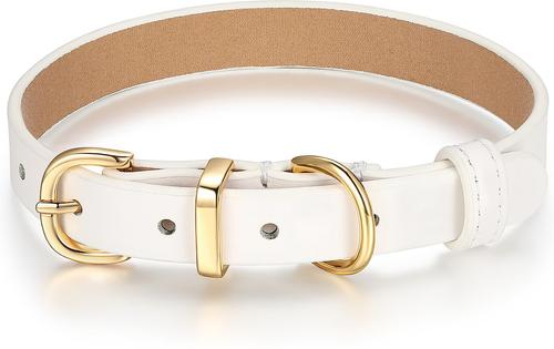 Show full view: Scamper & Co Genuine Leather & Microfiber Bejeweled Circular Stud Dog Collar, White, Small: 10.5 to 13.4-in, 0.6-in neck slide 3 of 6