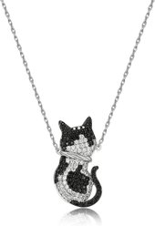 Scamper & Co Rhodium Plated Sterling Silver Cool Cat Pendant Necklace