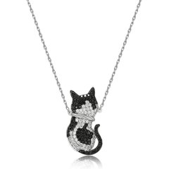 Scamper & Co Rhodium Plated Sterling Silver Cool Cat Pendant Necklace