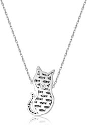 Scamper & Co Rhodium Plated Sterling Silver Cool Cat Pendant Necklace slide 2 of 5