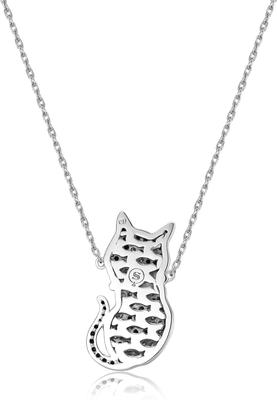 Show full view: Scamper & Co Rhodium Plated Sterling Silver Cool Cat Pendant Necklace slide 2 of 5