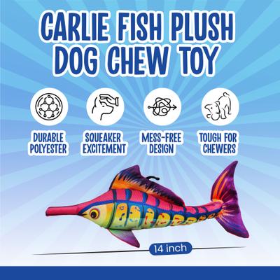 Show full view: Scoochie Pet Carlie Fish Squeaky Plush Dog Chew Toy, 14-in slide 2 of 5