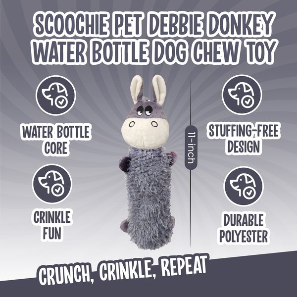 Scoochie Pet Debbie Donkey Water Bottle Dog Chew Toy, 11-in