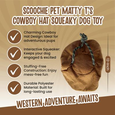 Show full view: Scoochie Pet Matty Ts Cowboy Hat Squeaky Dog Chew Toy, 12-in slide 3 of 6