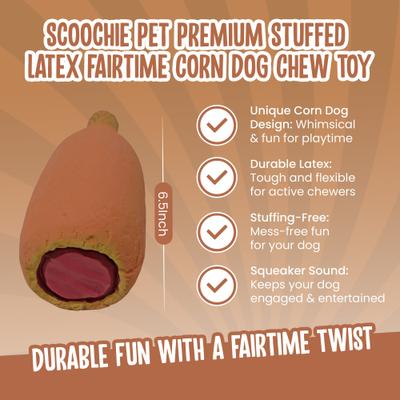 Show full view: Scoochie Pet Premium Stuffed Latex Fairtime Corn Dog Dog Chew Toy, 6.5-in slide 2 of 5