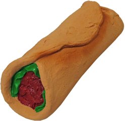 Scoochie Pet Premium Stuffed Latex Late Night Burrito Dog Chew Toy, 7.5-in