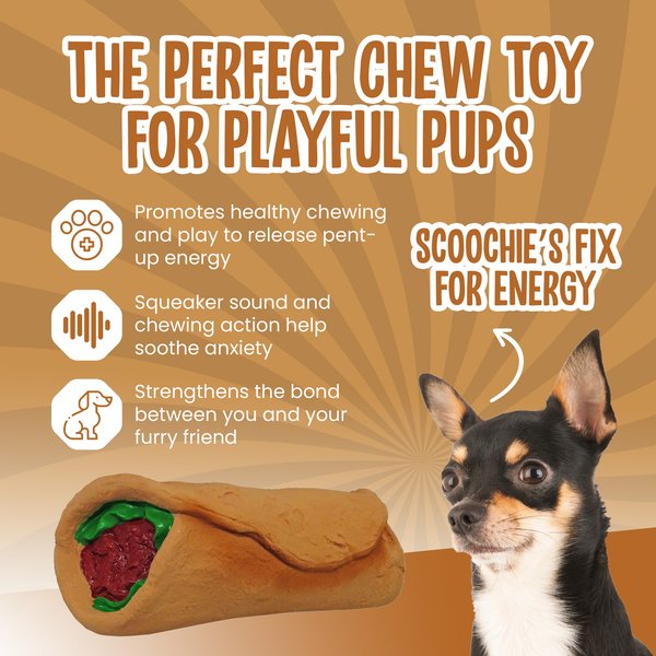 Scoochie Pet Premium Stuffed Latex Late Night Burrito Dog Chew Toy, 7.5-in