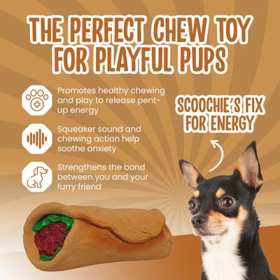 Show full view: Scoochie Pet Premium Stuffed Latex Late Night Burrito Dog Chew Toy, 7.5-in slide 3 of 5