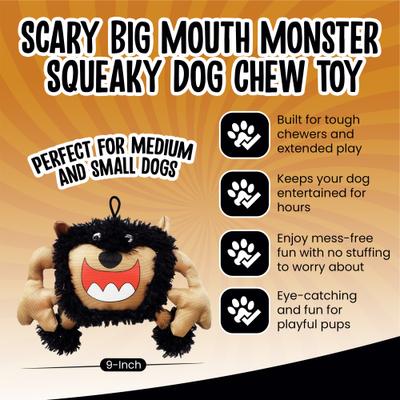 Show full view: Scoochie Pet Scary Big Mouth Monster Squeaky Dog Chew Toy, 9-in slide 2 of 5