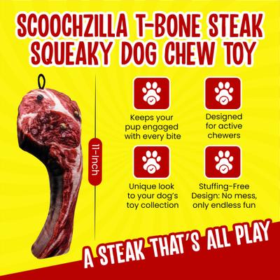 Show full view: Scoochie Pet Scoochzilla T Bone Steak Squeaky Dog Chew Toy, 11-in slide 2 of 5