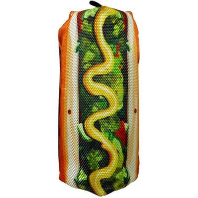 Scoochie Pet Scoochie Pet Scoochzilla Tough Hot Dog Squeaky Dog Chew Toy, 7-in