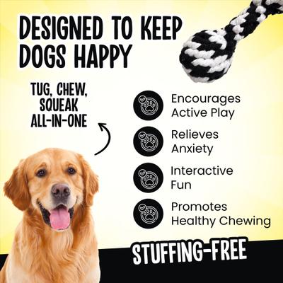 Show full view: Scoochie Pet Super Scooch Braided Rope Dumbbell Squeaky Dog Tug Toy, Small slide 3 of 6