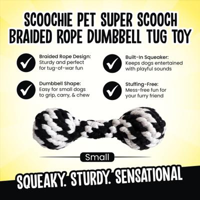 Show full view: Scoochie Pet Super Scooch Braided Rope Dumbbell Squeaky Dog Tug Toy, Small slide 2 of 6