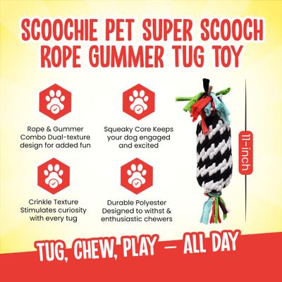 Show full view: Scoochie Pet Super Scooch Rope Gummer Squeaky Dog Tug Toy, 11-in slide 2 of 5