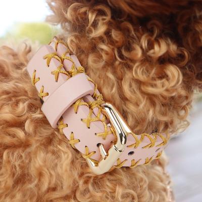 Show full view: Scotch & Co Pink/Gold Handcrafted Standard Dog Collar, Medium: 12.5 to 16-in neck, 0.8-in wide slide 6 of 10