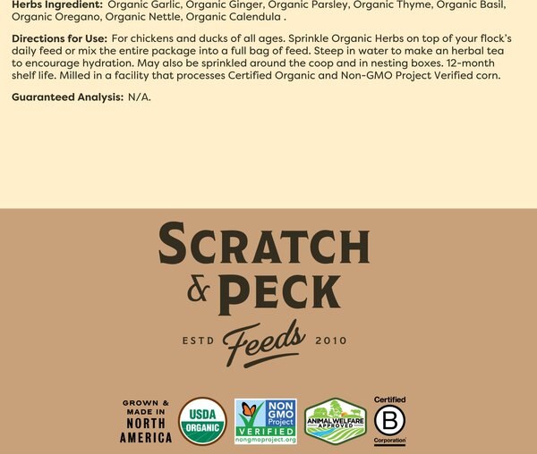 Scratch and Peck Feeds Chicken & Duck Essential Supplement Organic Herbs, 10-oz pouch