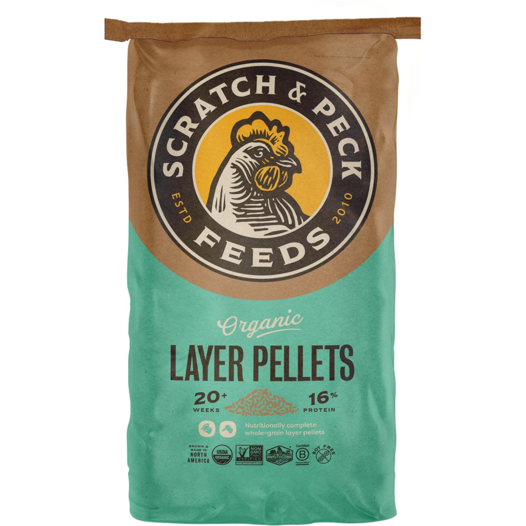 Bundle: Scratch and Peck Feeds Organic Chicken & Duck Feed 16% Layer Pellets, 25-lb bag, bundle of 2