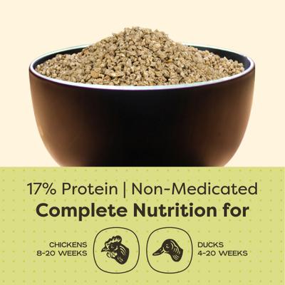 Show full view: Scratch and Peck Feeds Organic Chicken & Duck Feed 17% Grower Crumbles, 25-lb bag slide 4 of 10