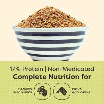 Show full view: Scratch and Peck Feeds Organic Chicken & Duck Feed 17% Grower Mash, 40-lb bag slide 4 of 10