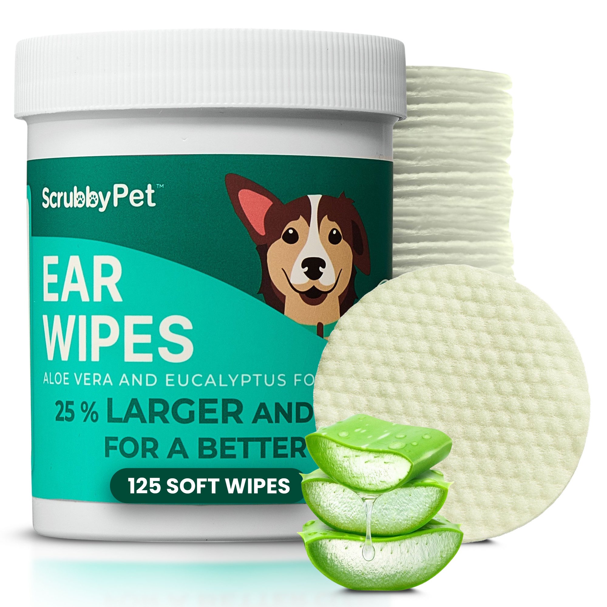 Scrubby Aloe Vera & Eucalyptus Hypoallergenic Dog Ear Wipes, 125 Count