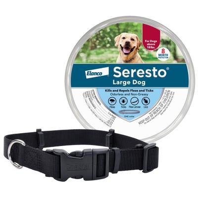 Show full view: SecureAway Dog Flea Collar Protector, 14-20-in, Black + Seresto Flea & Tick Collar for Dogs, over 18-lbs, 1 Collar (8-mos. supply) slide 1 of 10
