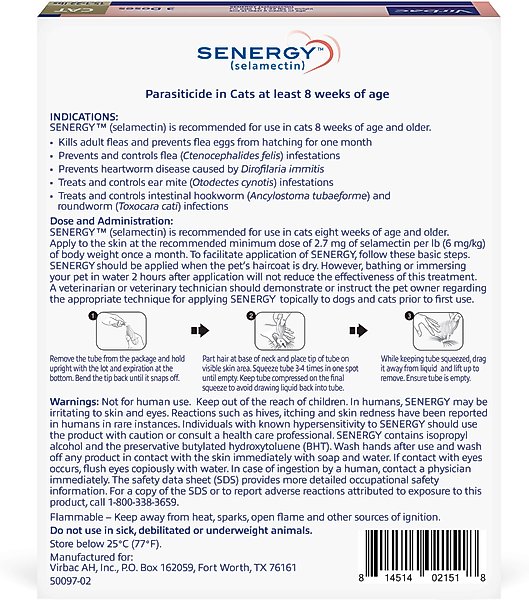 Show full view: Senergy Topical Solution for Cats,15.1-22 lbs, (Taupe Box), 3 Doses (3-mos. supply) slide 2 of 5
