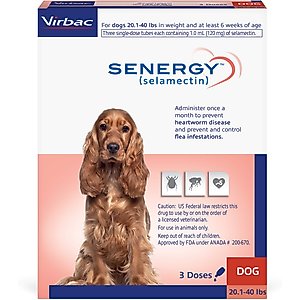Senergy Topical Solution for Dogs, 20.1-40 lbs, (Red Box), 3 Doses (3-mos. supply)