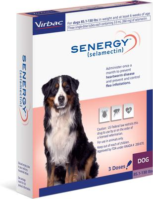 Show full view: Senergy Topical Solution for Dogs, 85.1-130 lbs, (Plum Box), 3 Doses (3-mos. supply) slide 3 of 5