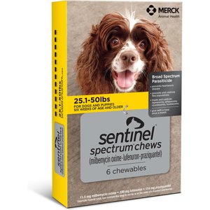 Sentinel Spectrum Chew for Dogs, 25.1-50 lbs, (Yellow Box), 6 Chews (6-mos. supply)