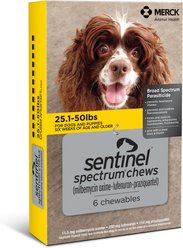 Sentinel Spectrum Chew for Dogs, 25.1-50 lbs, (Yellow Box), 6 Chews (6-mos. supply)