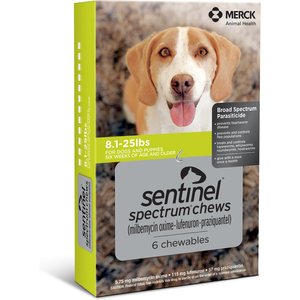 Sentinel Spectrum Chew for Dogs, 8.1-25 lbs, (Green Box), 6 Chews (6-mos. supply)
