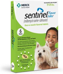 Sentinel Flavor Tabs for Dogs, 11-25 lbs, (Green Box), 6 Tablets (6-mos. supply)