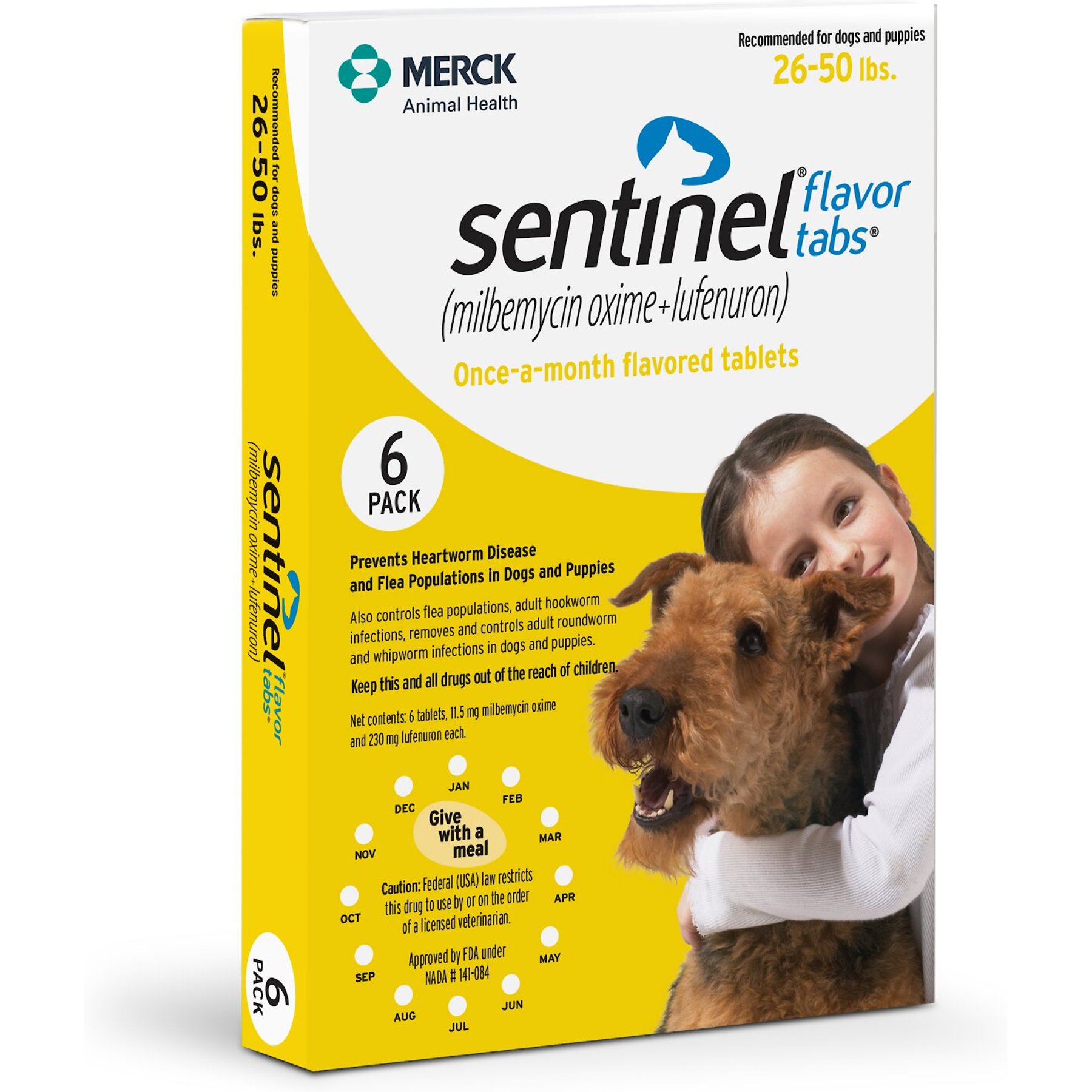26-50 lbs, Sentinel Flavor Tablets for Dogs, 6 treatments, 11.5 mg Milbemycin Oxime and 230 mg Lufenuron