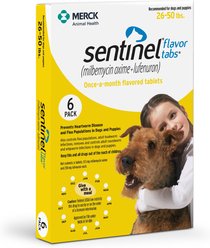 Sentinel Flavor Tabs for Dogs, 26-50 lbs, (Yellow Box), 6 Tablets (6-mos. supply)