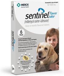 Sentinel Flavor Tabs for Dogs, 51-100 lbs, (White Box), 6 Tablets (6-mos. supply)