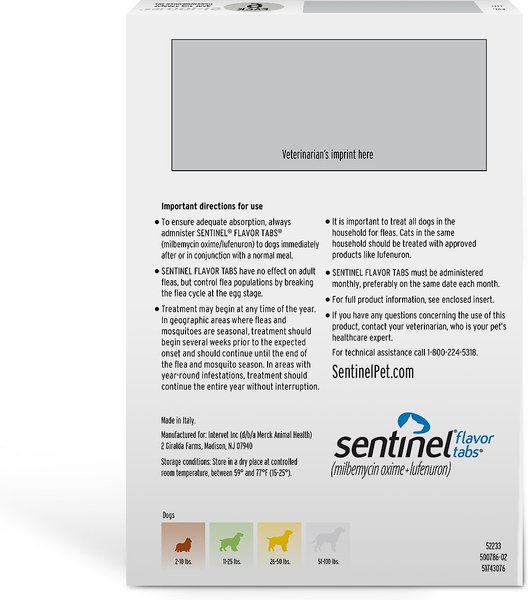 Show full view: Sentinel Tablet for Dogs, 51-100 lbs, (White Box), 6 Tablets (6-mos. supply) slide 2 of 7