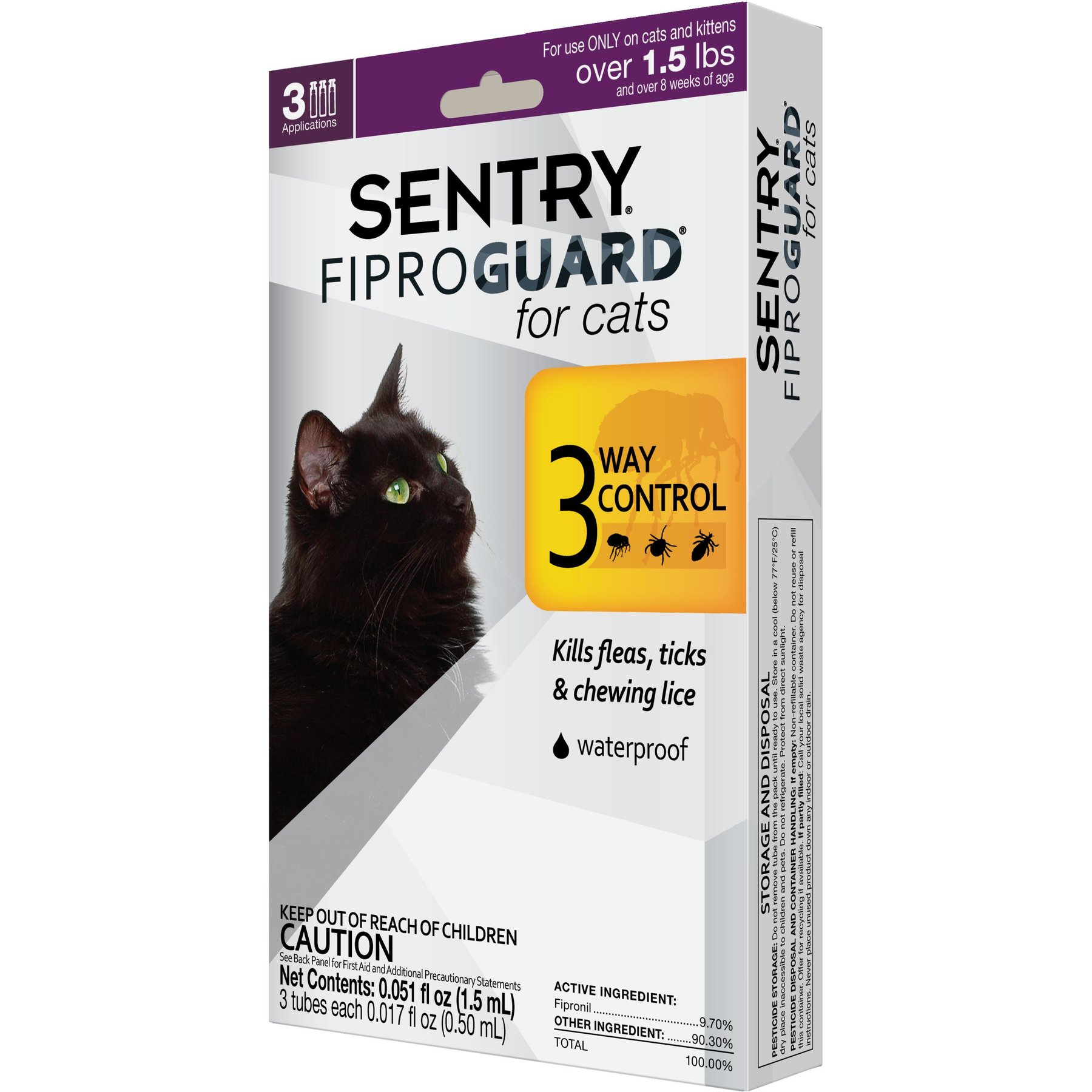 Sentry Fiproguard, for Cats - 3 pack, 0.017 fl oz applicators