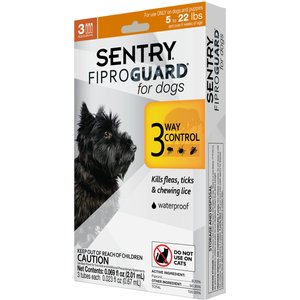 Sentry FiproGuard Flea & Tick Spot Treatment for Dogs, 5 to 22-lbs, 3 Doses (3-mos. supply)